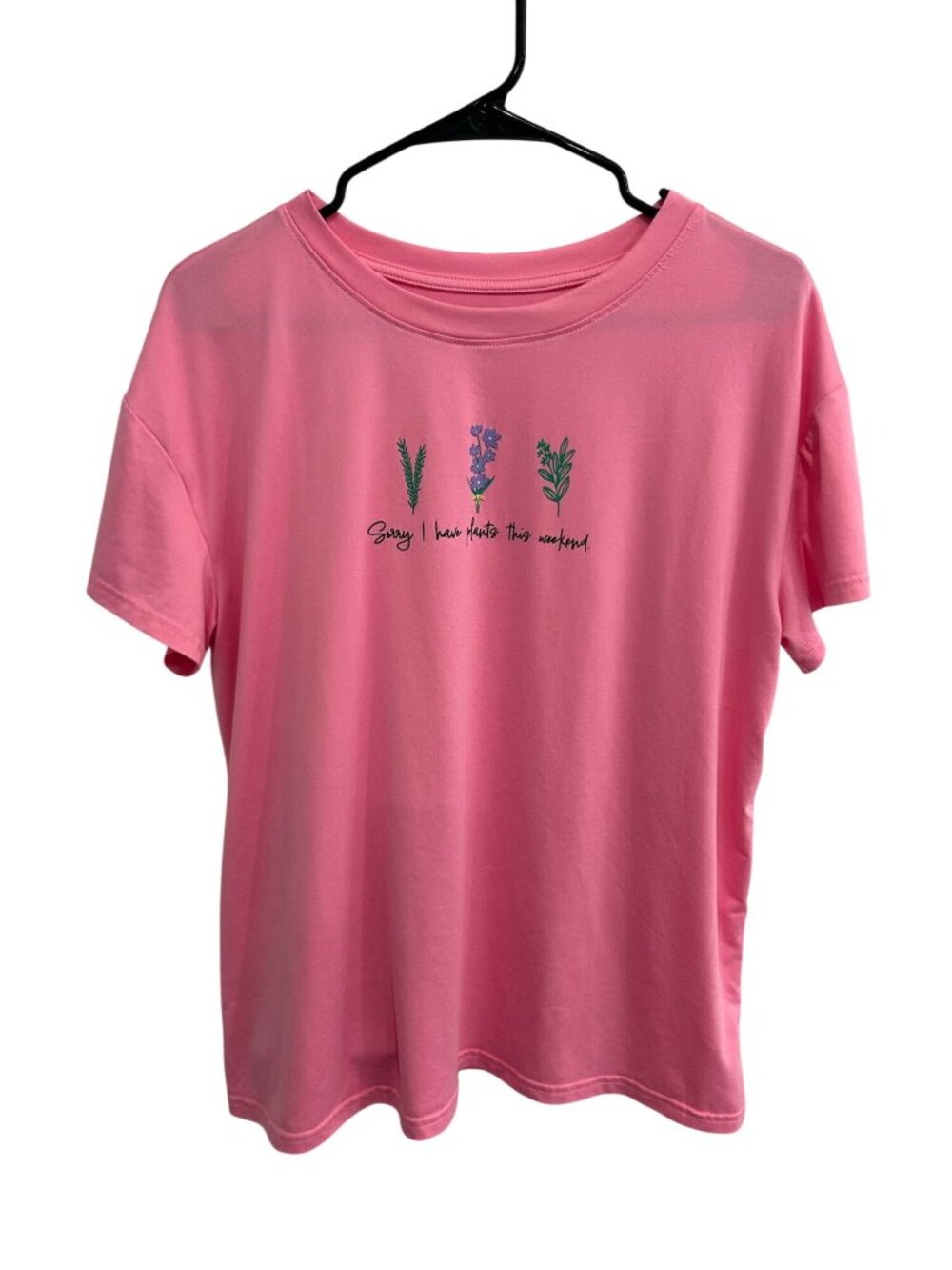 Joyspun Large Pink Sorry I Have Plants Graphic T-Shirt Herbcore Gardencore